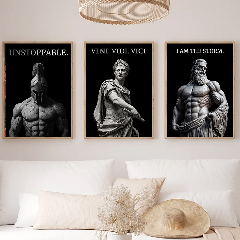 Home Gym Quotes - Мотивационный постер с изображением греко-римского воина,